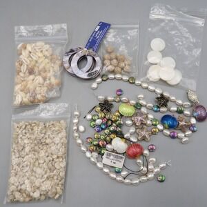 Lot of Tiny Natural Sea Shells Hematite Craft Jewelry Beads Lot Blue Moon